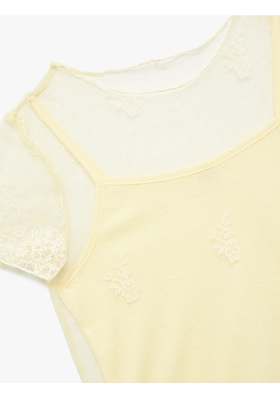 Koton Bisiklet Yaka Dantel Detaylı Askılı Astarlı Kısa Kollu Crop Tişört Sarı 5skg10543ak Koton Bisiklet Yaka Dantel Detaylı Askılı Astarlı Kısa Kollu Crop Tişört Sarı 5skg10543ak