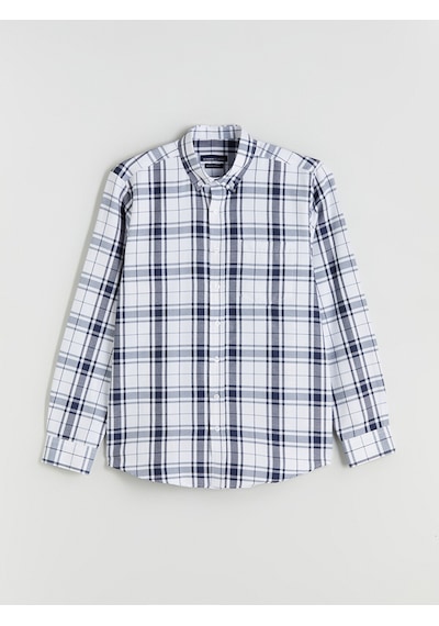 Lcwaıkıkı Classic Beyaz Regular Fit Uzun Kollu Ekose Armürlü Erkek Gömlek
