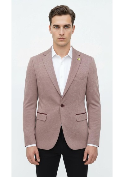 Plus Scorpion Açık Pembe Erkek İtalyan Kesim Blazer Ceket Kol Yamali, Slim Fit, Şık Ve Modern Tasarım Pembe