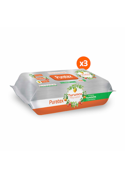 Puretex Yüzey Temizlik Havlusu Turuncu Meyveler 3x100 300 Yaprak Beyaz