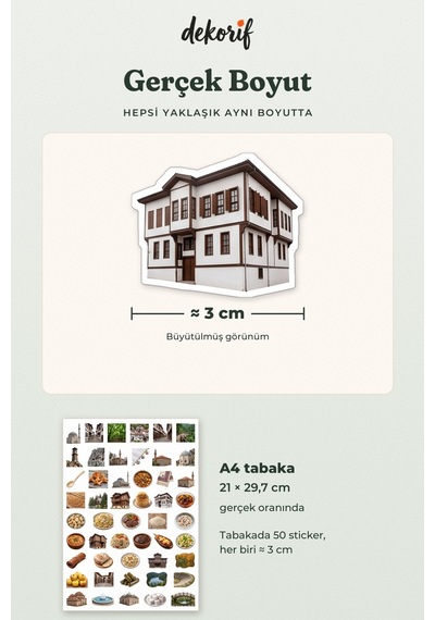 Bolu Sticker Seti 100 Adet - Göynük Evleri Yedigöller Mengen Pilavı Gerçekçi Ajanda Journal Çıkartma Çok Renkli
