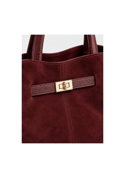 Nura Collection Bordo Kadın Hakiki Süet Büyük Boy Kilitli Omuz Çantası Bordo - 937446063 Bordo