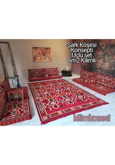 Kilimkosesi Şark Köşesi Takımı 6 M2 Kilimli Anadolu Modeli Üçlü Konsept