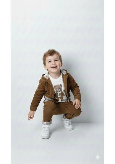 Bontino Erkek Çocuk %100 Pamuk Kadife Hırka, Pantolon Ve Ayıcık Baskılı Sweatli 3'lü Premium Seri S.kahve Bontino Erkek Çocuk %100 Pamuk Kadife Hırka, Pantolon Ve Ayıcık Baskılı Sweatli 3'lü Premium Seri S.kahve