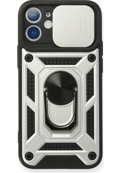 Newface Apple Uyumlu iPhone 12 Mini Kılıf Pars Lens Yüzüklü Silikon - Gümüş Gümüş