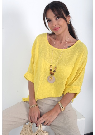 By Saygı Kadın İtalyan Coton Oversize Bluz Sarı By Saygı Kadın İtalyan Coton Oversize Bluz Sarı
