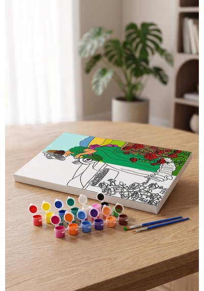 Bahçıvan Kadın Desenli Mandala Tuval Boyama Seti 40x50 Cm
