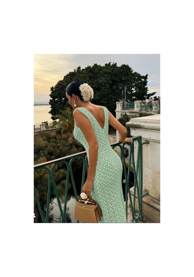 Butik İstanbul Kadın Askılı V Yakalı Uzun Triko Elbise Siyah