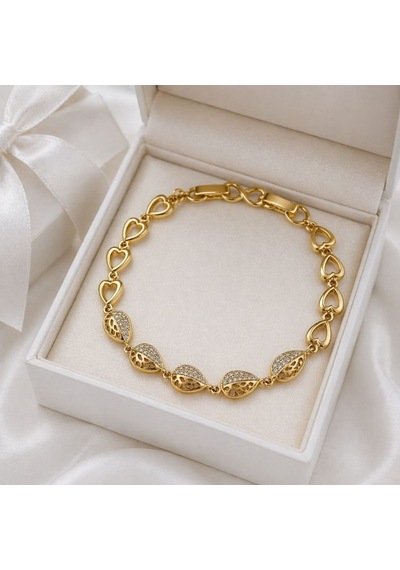 Cm Jewelry Damla Zirkon Taşlı Kalp Detaylı Bileklik Gold Kadın Bileklik Altın