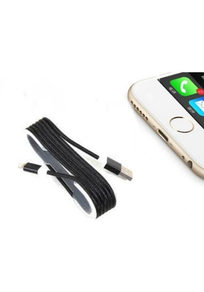 Apple iPhone Uyumlu  Örgü Şeklinde Renkli Çelik Şarj Data Kablosu - Siyah