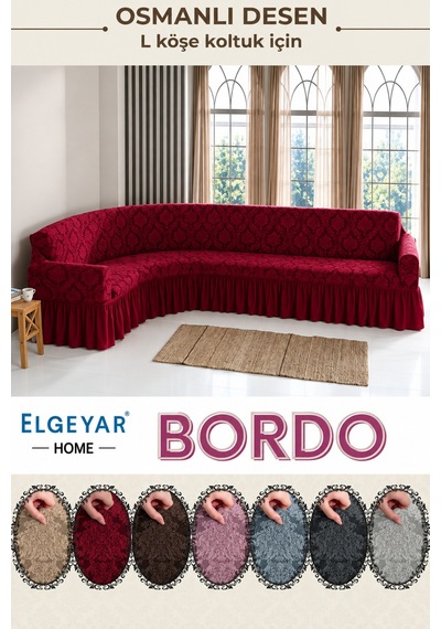Jakarli L Köşe Koltuk Örtüsü ,koltuk Kılıfı Şal Desen 350cm Bordo - 635454676 Bordo
