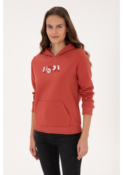 U.S. Polo Assn. Kadın Kiremit Kapüşonlu Basic Sweatshirt 50307711-VR026
