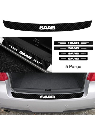 Saab 9000 İçin Uyumlu Aksesuar Oto Bağaj Ve Kapı Eşiği Sticker Set Karbon Kırmızı