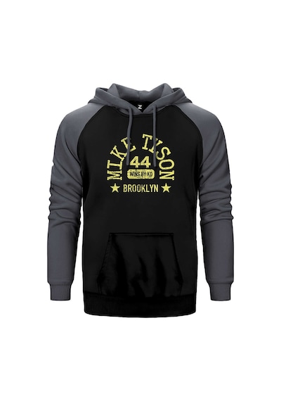 Mike Tyson 44 Wins By Knockout Gri Renk Reglan Kol Kapşonlu Sweatshirt Gri