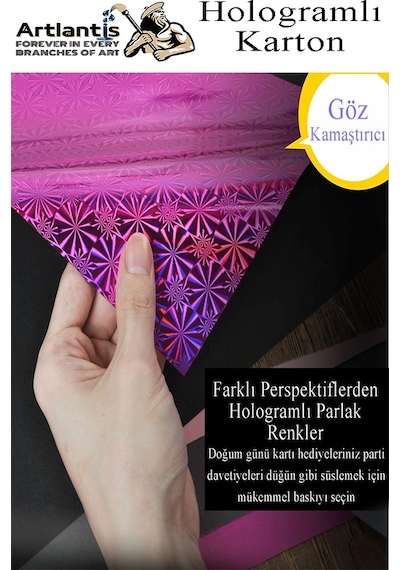 Hologramlı Karton 20x30 Cm A4 10 Renk 1 Paket Hulogramlı Fon Kartonu Kağıt Yanar Döner Parlak Hologram Okul Öncesi Kreş