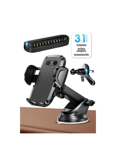 2li Set Numaratör + Araç Telefon Tutacağı Torpido Cam Klima Vantuzlu Araba Telefon Tutucu Tt01
