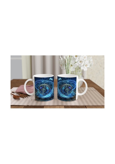 Kova Burcu Baskılı Kahve Kupası - Zamanın Çarkları Astroloji Mekanizması Vs1 Renkli