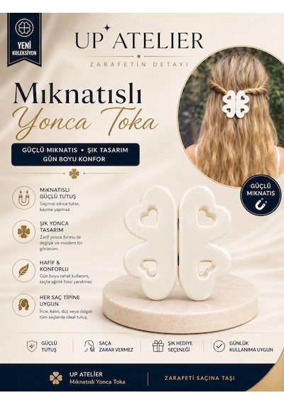 Mıknatıs Kemik Yonca Toka 6cm Opak Beyaz