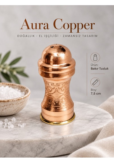 Aura Copper El İşlemeli Bakır Tuzluk Dekoratif Sofra Tuzluğu Ve Baharatlık Ac-tz-002