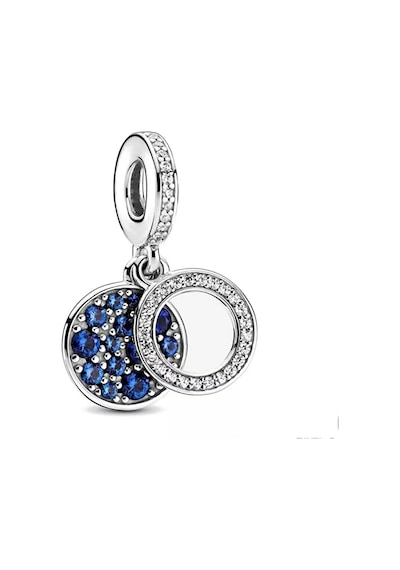 Fubena 925 Ayar Gümüş Lacivert Parıldayan Çift Disk Sallantılı Charm