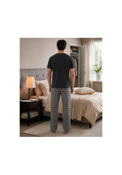 Pijamask Erkek Siyah Kısa Kollu Ekose Pantolonlu Pamuklu Pijama Takımı Cep Detaylı Rahat Ev Giyim Gri Pijamask Erkek Siyah Kısa Kollu Ekose Pantolonlu Pamuklu Pijama Takımı Cep Detaylı Rahat Ev Giyim Gri