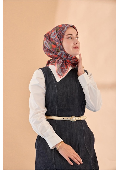 Silk Home Yaz Esintisi Eşarp 150002-15 Parlak Turuncu, Mavi, Yeşil, Gri
