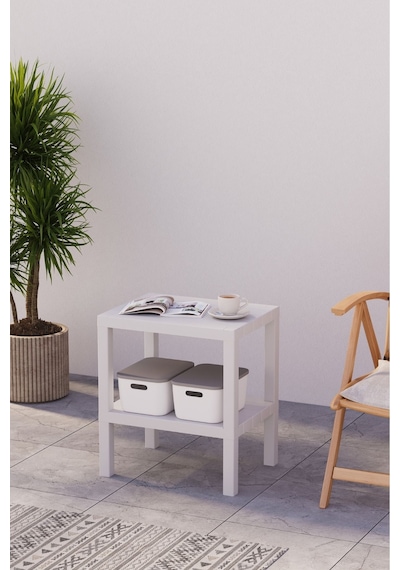 2 Katlı Dikey Raf, Plastik Sehpa, Balkon Rafı, Saksılık, Banyo Mutfak Rafı, Beyaz Beyaz
