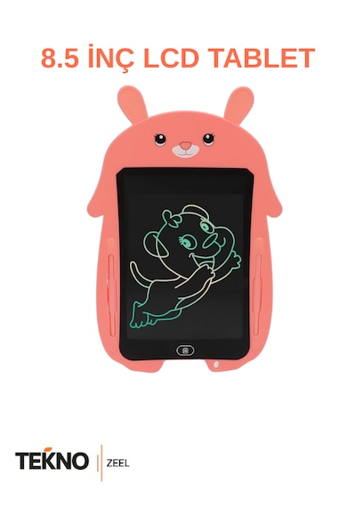 Tavşan Tasarımlı 8.5 İnç Lcd Çizim Ve Yazı Çocuk Tableti Pembe Renk Grafik Diğital Çocuk Tableti