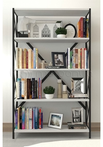 Morpanya Ural 5 Raflı Geniş Metal Kitaplık Dosya Kitap Rafı Ofis Salon Metal Raf 90x180 Siyah Beyaz