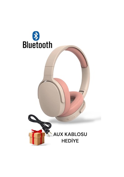 Yeni Nesil Şık Ergonomik Tasarım Extra Bass Kablosuz Bluetooth Mikrofonlu Spor Kulaklık Sd Kartlı Bej - 589802581