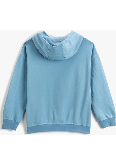 Koton Basic Kapşonlu Sweatshirt Uzun Kollu Baskı Detaylı Pamuklu Mavi 3wkb10700tk 3WKB10700TK653 Mavi