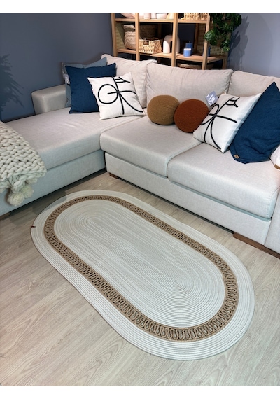 Mavaux Lotus Jüt Hasırlı El Örgüsü Kilim Krem - Bej