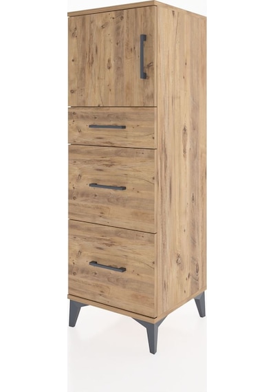 Hyperion Dolap Tek Raflı 3 Çekmeceli Tek Kapaklı 44x44x134 Ça... Çam