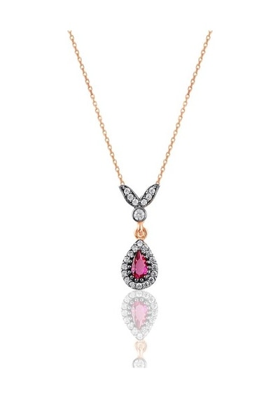 Gümüş Rose Kök Yakut Taşlı Damla Üçlü Set