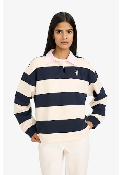 Defacto Loose Fit Polo Yaka Sweatshirt Kumaşı Sweatshirt G8070ax26sper136 Ekru-er136