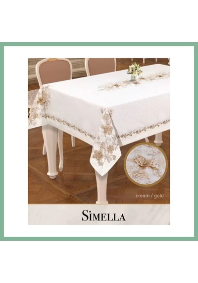 Bşkvirgo Keten Masa Örtüsü Tablecloth 160x300 Cm Yemek Masası Örtüsü Simella Model Krem-god Detay Bsk2026
