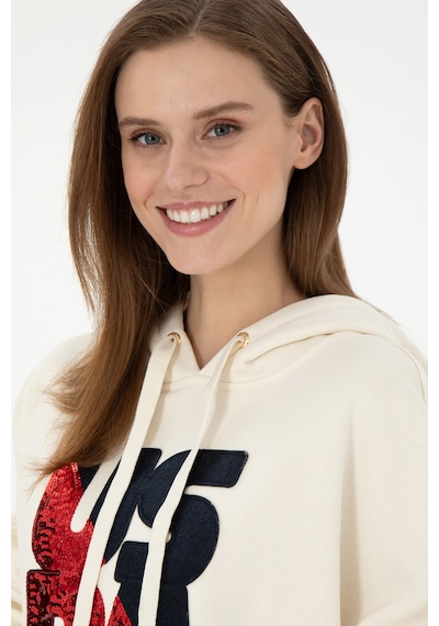 U.S. Polo Assn. Kadın Krem Kapüşonlu Sweatshirt 50292353-VR071