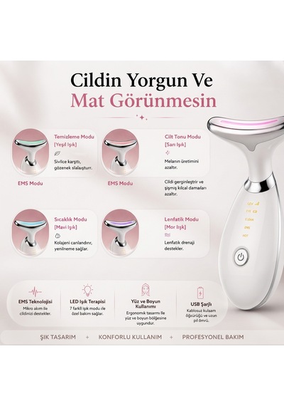 Yüz Bakım Cihazı Ems Led Teknolojili Şarjlı Yüz Ve Boyun Bakımı