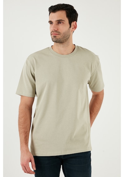Buratti Pamuklu Relaxed Fit Sıfır Yaka Erkek T Shirt 5905446 Açık Taş