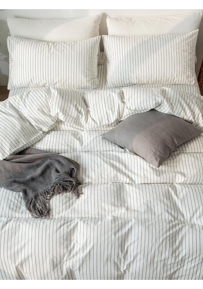 Caqqa Çizgili White Striped Çocuk Ve Genç Tek Kişilik Pamuk Lastikli Nevresim Takımı