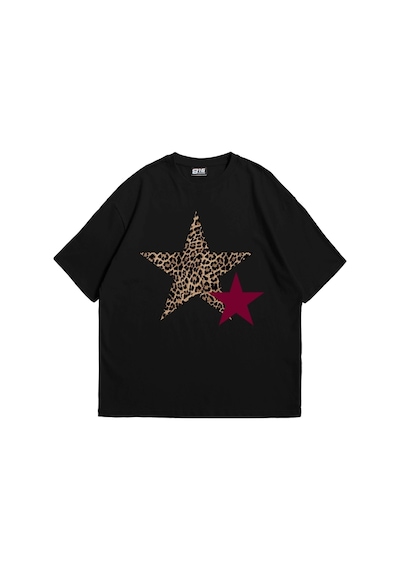 Startmore Y2k Leopar Starz Baskılı Oversize Unisex Beyaz Siyah