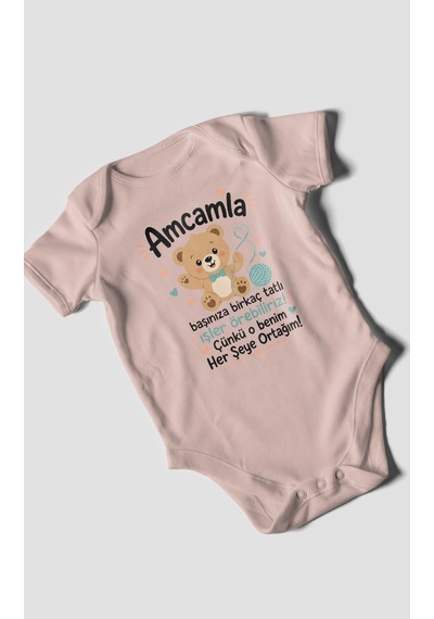 Morivokids Amcaya Özel Kısa Kollu Bebek Body %100 Pamuk Pastel Pembe