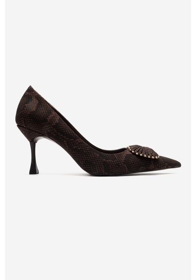 Luvishoes Rebel Kahverengi Desenli Tokalı Kadın Topuklu Ayakkabı Kahverengi
