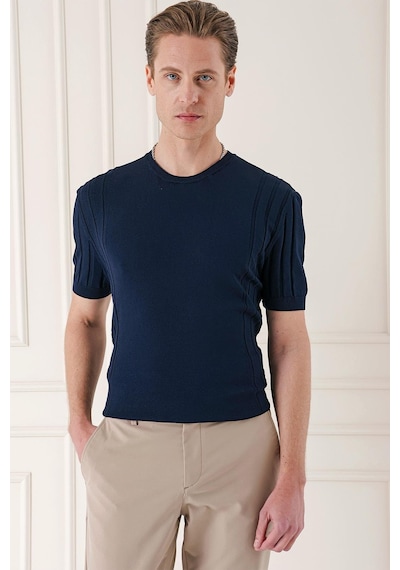Efor Slim Fit Bisiklet Yaka Kısa Kol Lacivert Triko Tr 869 Lacivert