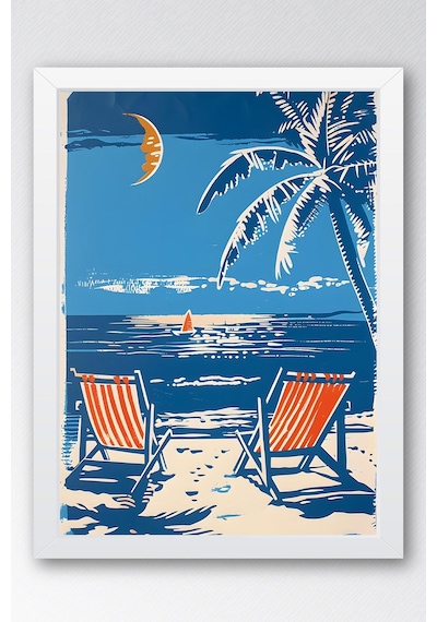 Tropikal Plaj Manzarası Çerçeveli Tablo - Pop Art Poster Tablo