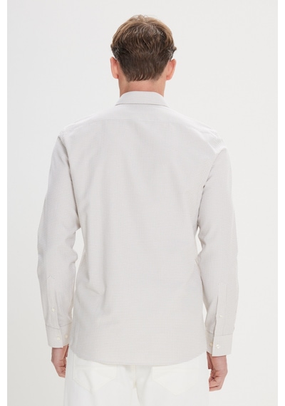 AC&Co / Altınyıldız Classics Erkek Beyaz Bej Kolay Ütülenebilir Slim Fit Dar Kesim Düğme Yaka Gofre Desenli Gömlek Beyaz Bej
