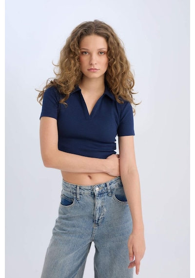 DeFacto Fitted Polo Yaka Basic Düz Fitilli Kaşkorse Kısa Kollu Tişört A0379AX25SMNV241