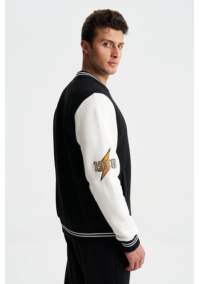 AR-MA Arma Erkek Pamuklu Regular Fit Dik Yaka Baskılı Cepli Kolej Mont Sweatshirt 001