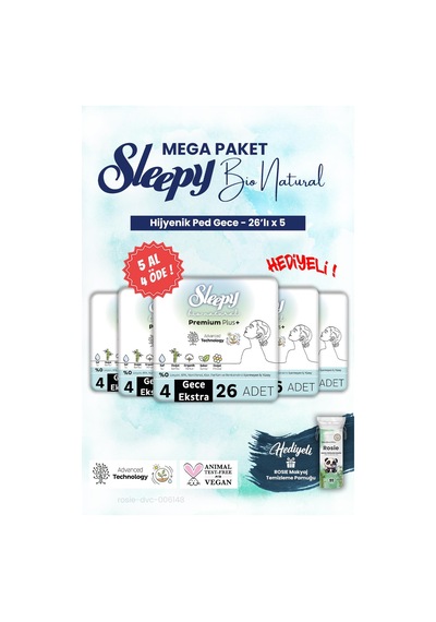 Sleepy Hijyenik Ped 26'lı Gece Mega Paket Bio 5 Al 4 Öde Ve Rosıe Makyaj Pamuğu