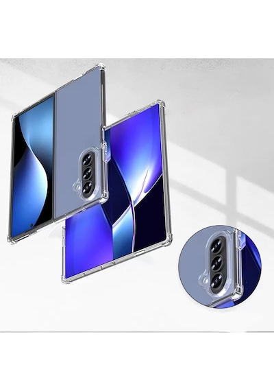 Vendas Galaxy Uyumlu Z Fold 7 Kılıf Zore Nitro Anti Shock Silikon Kılıf + Anti-reflective Kamera Lens Koruyucu Şeffaf